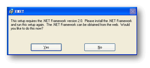 Figure 1: .Net Framework 2.0 is needed