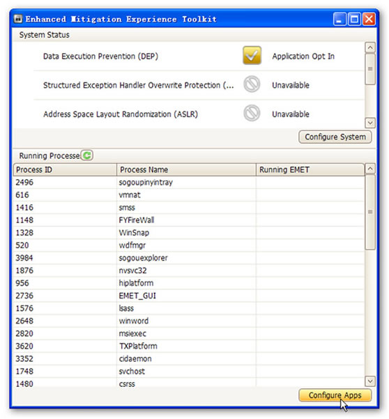 Figure 3: Config the EMET